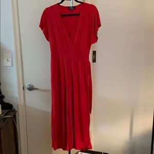 Red Short Sleeve Jumpsuit, 7/8 leg